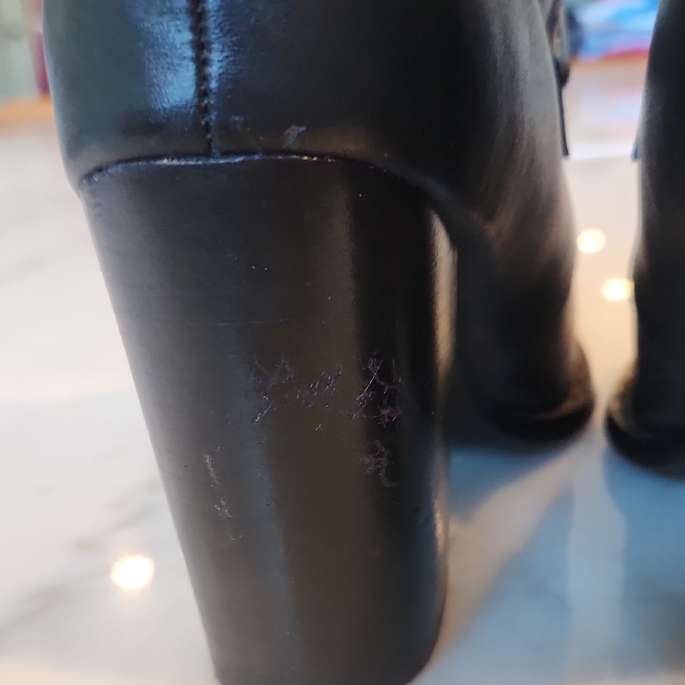 Topshop Black Heeled Boots with Gold Buckles - Picture 6 of 8